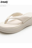 Size 34-40 Women Real Leather Slippers Platform Sandals High Heel Leisure Flip Flops Summer Flat Beach Shoes