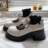43 Platform Heels Mary Jane Shoes Simple Lolita Shoes Black Platform Shoes Student College Sweet Medium Heel Women's