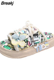 Design Summer Women Graffiti Slippers Platform Shoes Mules Flip Flops Street Sandal Outside Flat Casual Shoes for