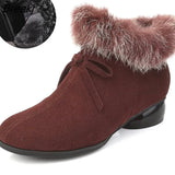 Women Short Boots Natural fur Genuine Leather Ankle Boots Autumn Winter Comfortable Med Heels Boots Women