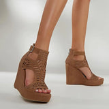 Toe Platform Wedge Sandals For Women 2022 Cutout Ankle Strap High Heels Black Zip Desigh Summer Bohemia Sandals Shoes