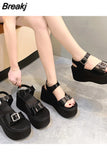 Buckle Gothic Shoes Summer Block Heels Rubber Sole High Quality Platform Sandals Women Gladiator Shoes women