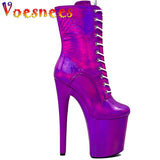 Inch Pole Dance Women Shoes Laser Lace Up Boots Petent Leather Sexy Heels Platform Boots Side Zipper High Heel Super Hot