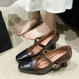 Breakj Retro Single Shoes 2024 Spring And Autumn New Women's Shoes Square Head Mary Jane Shoes Fashion Matching Color Matching Buckle High