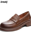 Loafers Elegant Woman Shoes with Medium Heels Genuine Leather Pumps Luxury Designer Shoes Ladies 2023 Round Toe