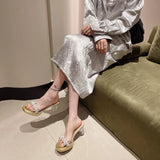 Breakj Transparent Crystal Diamond-Embossed Coarse Slippers Women's Shoes 2025 New Summer Outside The Water Drill High-Heeled