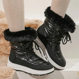 Down Waterproof Winter Boots Women Non-Slip Thick Plush Snow Boots Woman Faux Fur Keep Warm Lace Up Ankle Botas Cotton
