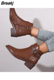 Low Heel 2023 New Fashion Women's Boots Temperament Versatile Solid Color Square Heel Side Zipper Ankle Boots