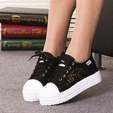 Sneakers Lace Up Fashion Summer Casual White Shoes Cutouts Lace Canvas Hollow Breathable Platform Flats Zapatos