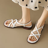 Size 33-40 Women Sandals Real Leather Rome Low Heels Summer Shoes For Women 2023 Buckle Strap Chunky Heel