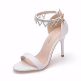 Breakj Cm High-Heeled Sandals Bridesmaid Wedding Buckle With Beaded Tuxedo Fine Heel Fish Mouth Roman