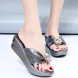 Women Summer Slippers Ladies Glitter PU Wedges Shoes Female Casual Slingbacks Sandals Comfortable Platform