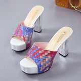2020 Hot Sale Women Pattern Patchwork Platform Heels Peep Toe Summer Women's Shoes 11CM Woman Sandals