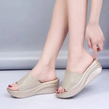 Slippers Women's 2023 Summer New Thick Sole Wedge Heel Flip-Flops Open Toe Ladies Fashion Solid Color Sandals