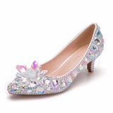 Queen Thick Women Pumps 5cm Silver Rhinestone Lady Bride Wedding Shoes Evening Party Low