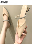 Fashion High Heeled Mules Women Flip Flops Closed Modern Slides Summer Shoes Women Sandals Pointed Toe Crystal