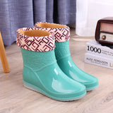 2023Women Rain Boots Ankle Boots Waterproof Shoes Winter Female Slip-On Cotton Shoes Size 36-41 Non-Slip Flat Round