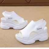 Breakj Knit Platform Sandals Lady Summer Mesh Round Head Fish Mouth Toe Cover Foot Sports Student Casual