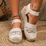 Women Wedge Heel Espadrilles Toe Slingback Platform Shoes Braided Espadrille Ankle Strap High Heeled Sandals Plus Size