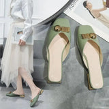 Mules Summer Outside Shoes for Women 2023 Low Heel Woman Slippers Off White Sandals Leather Natural Skin Normal B Sale