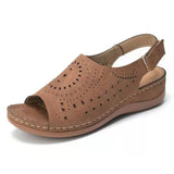 Breakj Summer New Large-Size Slope Hedley Sandals Women Hollow Flat Heel Buckle With Retro Hole