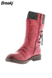 Women's Boots Winter 2023 Side Zipper Snow Boots Lace Up Women Shoes Plus Size 43 Knitting Retro Ankle Boots Botas De