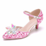 Queen 5CM Pointed Toe Bride Wedding Shoes Cinderella Prom Pumps Ankle Strap Buckle Rhinestone Mary Janes High
