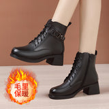Leather English Style Rough Heel Martin Boots 2023 New Autumn And Winter Lacquered Leather Spring And Autumn Single Boots With Velvet Cotton