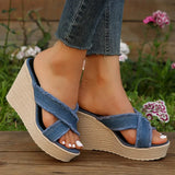 Strap High Wedge Slippers Women Summer 2023 Blue Denim Chunky Platform Sandals Woman Non Slip Thick Sole Slides Flip