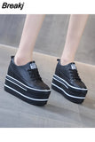 Super High Thick Heel Platform Flats Women Casual Women's Sports Spring Shoes Leather Soft Casual Sneakers White