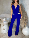 Summer Casual Sleeveless High Waist Jumpsuit Sexy Deep V-Neck Sling Slim Jumpsuit Fashion Solid Backless Micro-Flare