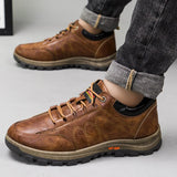 Hiking Shoes for Men New Casual Outdoor Hiking Shoes Winter Fleece Warm Men's Cotton Shoes Loafers Retro Leather