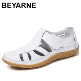 BEYARNEWomen Gladiator Sandals Shoes GenuineLeather Hollowout Flat Sandals Ladies Casual Softbottom Summer
