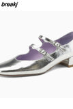 Size 33-40 Women Pumps Real Leather Buckle Strap Chunky Heels Shoes For Women 2023 Elegant Low Heel Designer