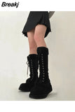 New Pink White Platform Women Knee-high Boots 2023 Winter Warm Plush Flock Gothic Style Chunky Heel Punk Women Shoes