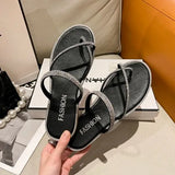 Women Slippers Flat Glitter Slides Fashion Low Pantofle Soft Jelly Luxury Summer 2023 Rubber Rome Crystal Basic