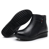 Sale Black Genuine Leather Mother Boots Woman Shoes Round Toe Flat Soft Sole Non-slip Comfortable Warm Boots