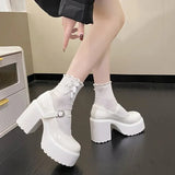 for Women Fashion White Platform Super High Heels Buckle Strap Mary Jane Shoes Woman Goth Thick Heeled Party Shoes