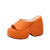 Women Luxury Designer Brand 2022 Summer Microfiber Fashion Platform Wedge High Quality Slides Female Shoe Big Size
