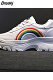 Casual Women Sneakers Fashion Rainbow White Wedges Platform Sports Shoes Female 2023 New Lace Up Vulcanize Shoe