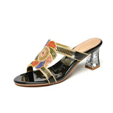 Diamond Sandals, Women's High-Heeled Slippers, Summer Rough Heels With Diamond-Encrusted Crystals, Fashionable Heels, Sandals And