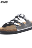 New Summer Women Buckle Cork Slipper 2023 Casual Mixed Color Outside Non-slip Beach Slides