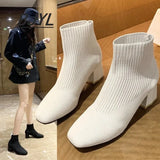 Autumn and Winter New Knitted Socks Boots Women Thick Heel High Heel Small Short Boots Single Tube Elastic Boots