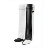 Buckle Women High Knee Boots Large Size High Heels Designer Shoes British Style Denim Wedges Knight Boots For Women