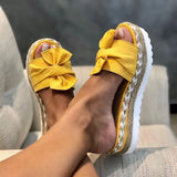 Women Bowknot Sandals 2023 Summer Casual Daily Comfy Slip On Platform Sandals Women's Toe Breathbale Weave