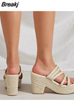 Wedges 2023 Summer Exquisite Women Sandals Chunky High Heeled Espadrilles Slip-on Slipper Mules Shoes Walking
