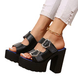 Breakj 2024 New Wearing Sexy Belt Buckle Thick Heel Leisure Big Yard Fish Mouth Sandals