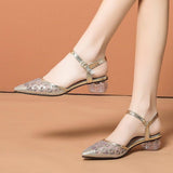 New Fashion All-match Women's Shoes Temperament One-line Buckle Women's Shallow Mouth Middle Heel Fashion Women
