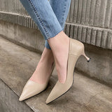 Size 34-39 Women Pumps Real Leather Sexy Pointed Toe High Heels Shoes For Women Solid Thin Heel Office Party