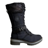 Women Winter Buckle Lace Knitted Mid-calf Boots Low Heel Round Toe Boots Top Quality Winter Warm Boots Women Botas De